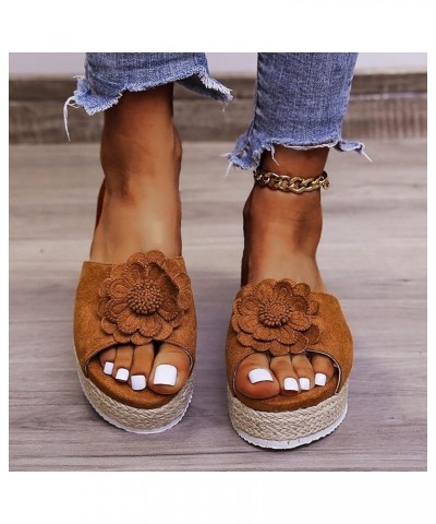 Womens Wedge Flip Flops, Women's Summer Slip-On Bow Flat Beach Open Toe Breathable Sandals Weave Shoes Z 03-brown $16.22 Sandals