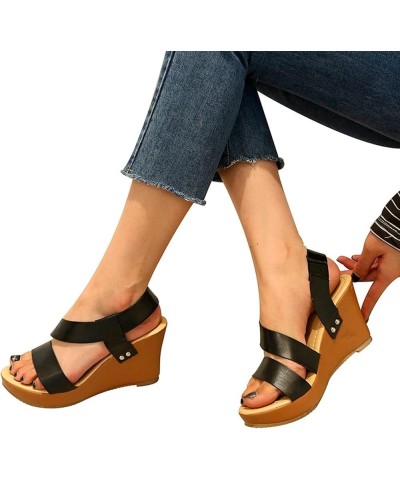 Platform Sandal Gold Wedges For Women Dressy Platform Women Slippers Sandals Women Dressy Heeled Sandals For Women Clo Black-...