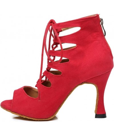 Women Open Toe Dance Boots Latin Salsa Ballroom Lace-up Ankle Dance Shoes,YCL456 3 1/3" Heel A-red-suede Sole-l456 $28.59 Ath...