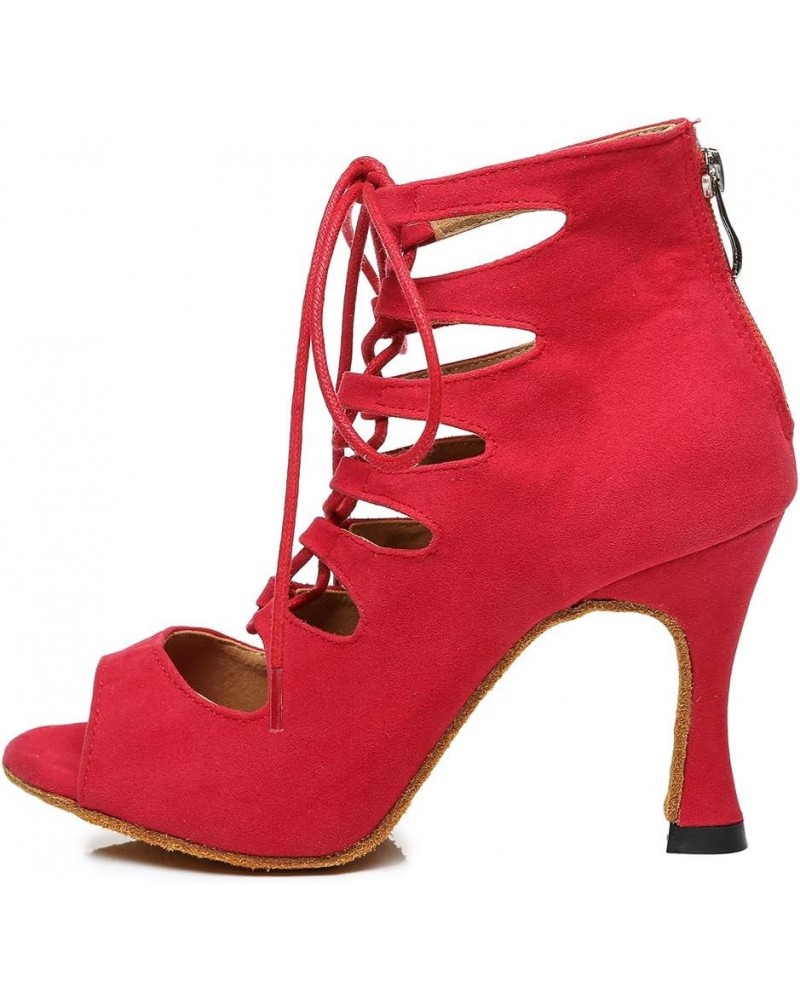 Women Open Toe Dance Boots Latin Salsa Ballroom Lace-up Ankle Dance Shoes,YCL456 3 1/3" Heel A-red-suede Sole-l456 $28.59 Ath...