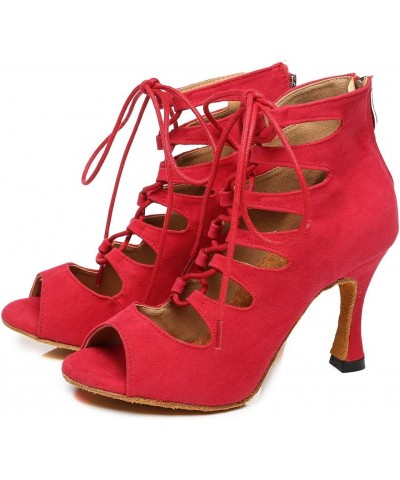 Women Open Toe Dance Boots Latin Salsa Ballroom Lace-up Ankle Dance Shoes,YCL456 3 1/3" Heel A-red-suede Sole-l456 $28.59 Ath...