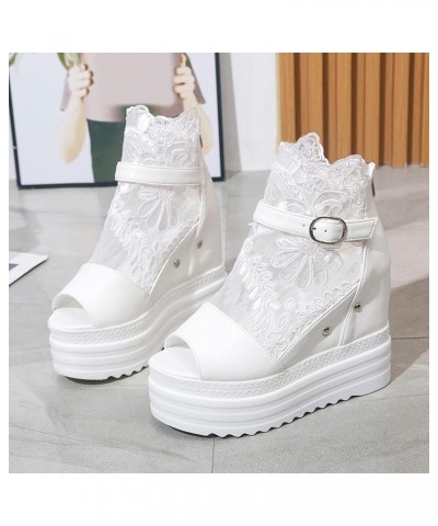 Ladies Fashion Solid Color Summer Breathable Mesh Open Toed Back Zippered High Soled Sandals S for Women Sandals Size 6 White...