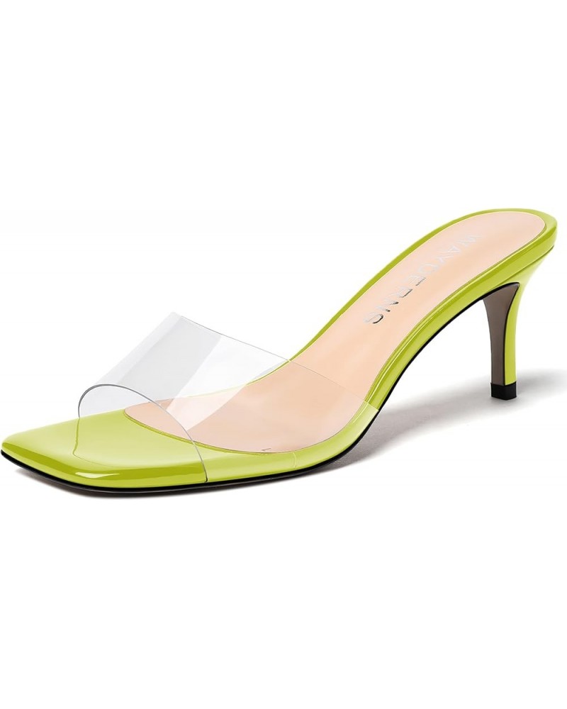 Women's Square Toe Clear Dating Slip On Pvc Solid Open Toe Fashion Stiletto Mid Heel Heeled Sandals 2.5 Inch Yellow Green $29...