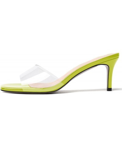 Women's Square Toe Clear Dating Slip On Pvc Solid Open Toe Fashion Stiletto Mid Heel Heeled Sandals 2.5 Inch Yellow Green $29...