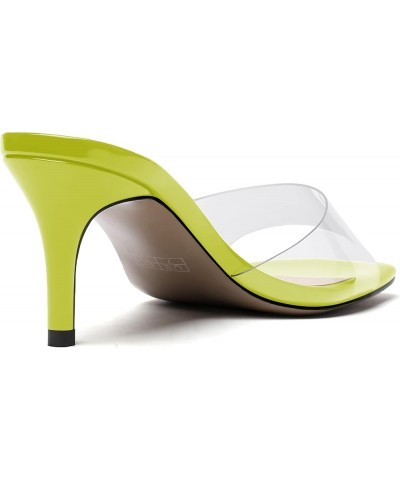 Women's Square Toe Clear Dating Slip On Pvc Solid Open Toe Fashion Stiletto Mid Heel Heeled Sandals 2.5 Inch Yellow Green $29...