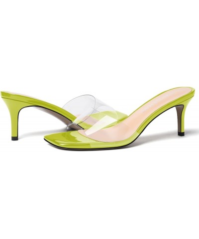 Women's Square Toe Clear Dating Slip On Pvc Solid Open Toe Fashion Stiletto Mid Heel Heeled Sandals 2.5 Inch Yellow Green $29...