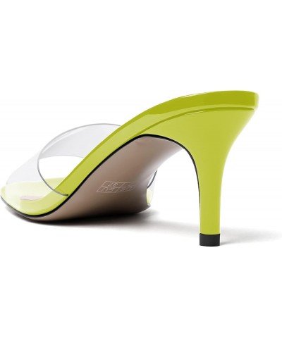 Women's Square Toe Clear Dating Slip On Pvc Solid Open Toe Fashion Stiletto Mid Heel Heeled Sandals 2.5 Inch Yellow Green $29...