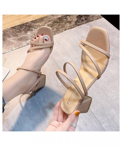 Women's Open Toe Lace up Sandal Square Head High Heeled Sandals Breathable Slip on Thick Heeled Thong Sandals Red 7 $13.56 Sa...