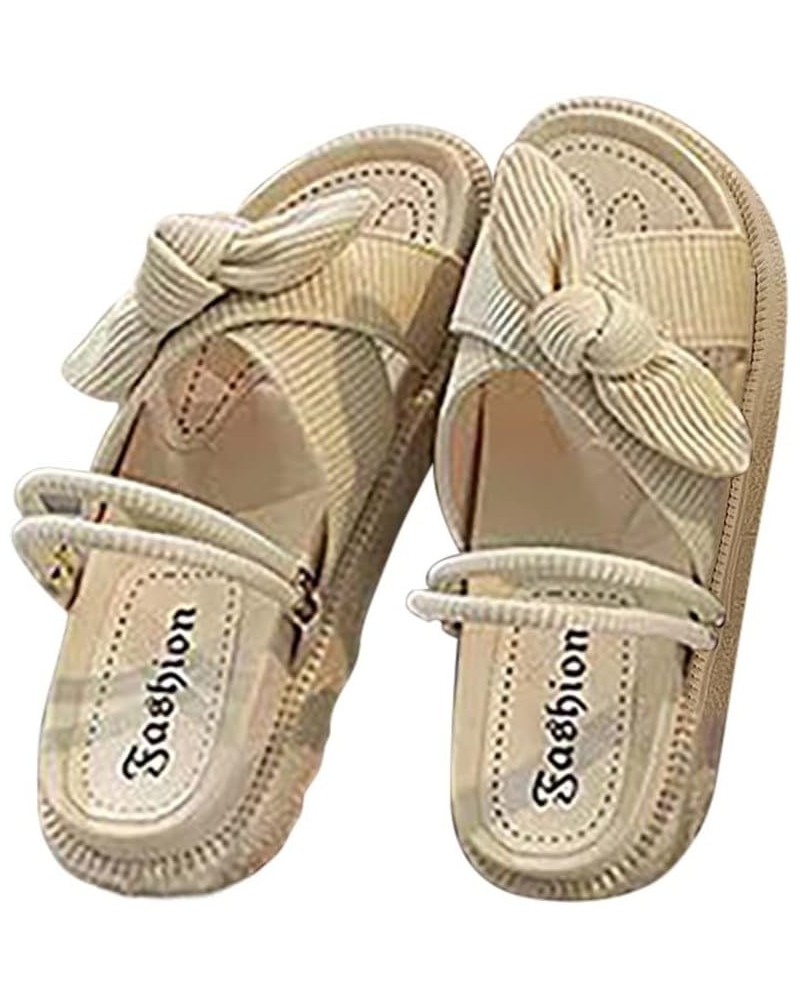 Womens Summer Sandals Size 8 Bow Flatform Slingback Sandals Casual Open Toe Sandals Roman Platform Slippers (Beige, 5.5) Beig...