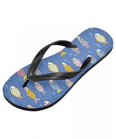 Fish Combination Rainbow Blue Flip Flops Sandals, Outdoor & Indoor Trendy Flatform Quick Dry Beach Summer Rubber Flip Flop Sl...