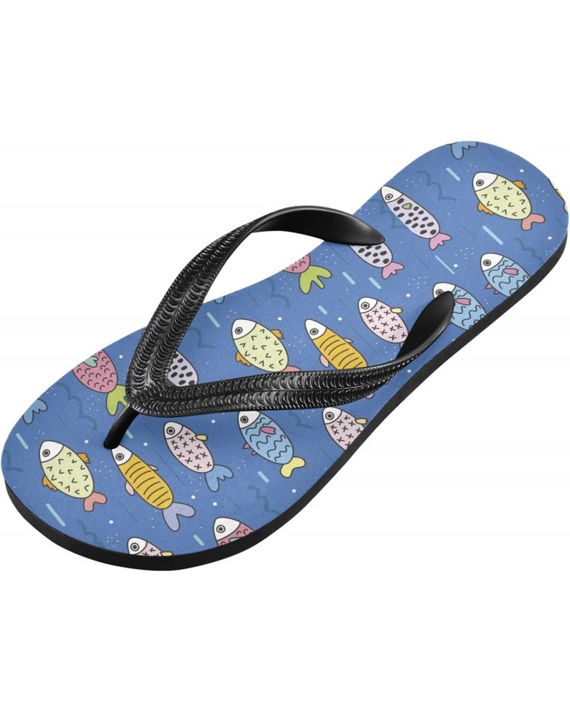 Fish Combination Rainbow Blue Flip Flops Sandals, Outdoor & Indoor Trendy Flatform Quick Dry Beach Summer Rubber Flip Flop Sl...