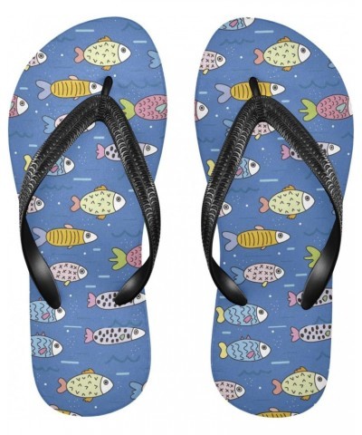 Fish Combination Rainbow Blue Flip Flops Sandals, Outdoor & Indoor Trendy Flatform Quick Dry Beach Summer Rubber Flip Flop Sl...