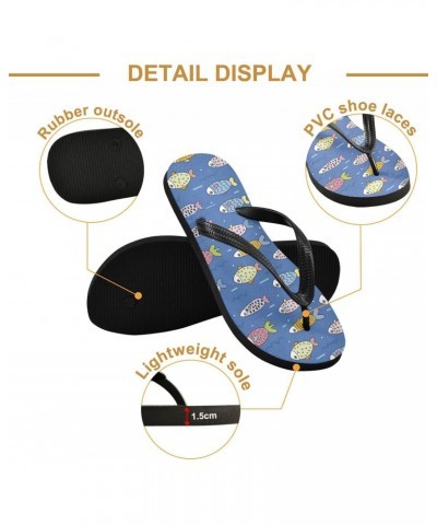 Fish Combination Rainbow Blue Flip Flops Sandals, Outdoor & Indoor Trendy Flatform Quick Dry Beach Summer Rubber Flip Flop Sl...