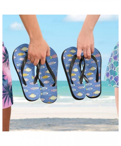 Fish Combination Rainbow Blue Flip Flops Sandals, Outdoor & Indoor Trendy Flatform Quick Dry Beach Summer Rubber Flip Flop Sl...