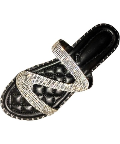 Silver Sandals Women Flat Black Sandal Women Dressy Open Toe Buckle Ankle Strap Sparkle Rhinestone Party Wedding Shoes 10 Bla...