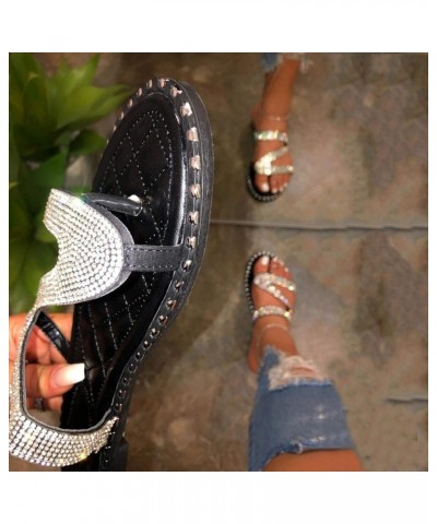 Silver Sandals Women Flat Black Sandal Women Dressy Open Toe Buckle Ankle Strap Sparkle Rhinestone Party Wedding Shoes 10 Bla...