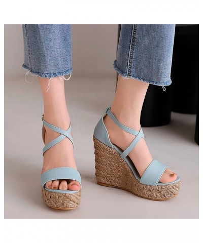 Women Higher Sandal Strappy Lace-Up Square Open Toe Block Dress Shoes Vacation Lightweight Summer Cloud Slippers for Women Bl...