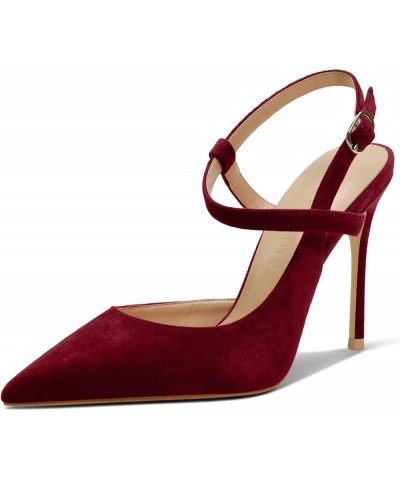 Women's pumps-high heel shoe-needle-pointed toe-buckle ankle strap 40-CHC-19 Burgundy L $26.32 Sandals