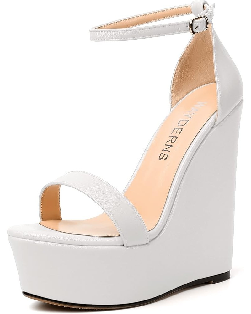 Womens Ankle Strap Solid Open Toe Platform Buckle Matte Wedding Sexy Wedge High Heel Heeled Sandals 6 Inch White $45.88 Sandals