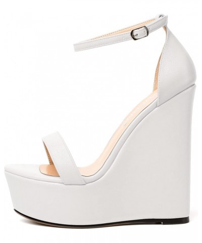 Womens Ankle Strap Solid Open Toe Platform Buckle Matte Wedding Sexy Wedge High Heel Heeled Sandals 6 Inch White $45.88 Sandals