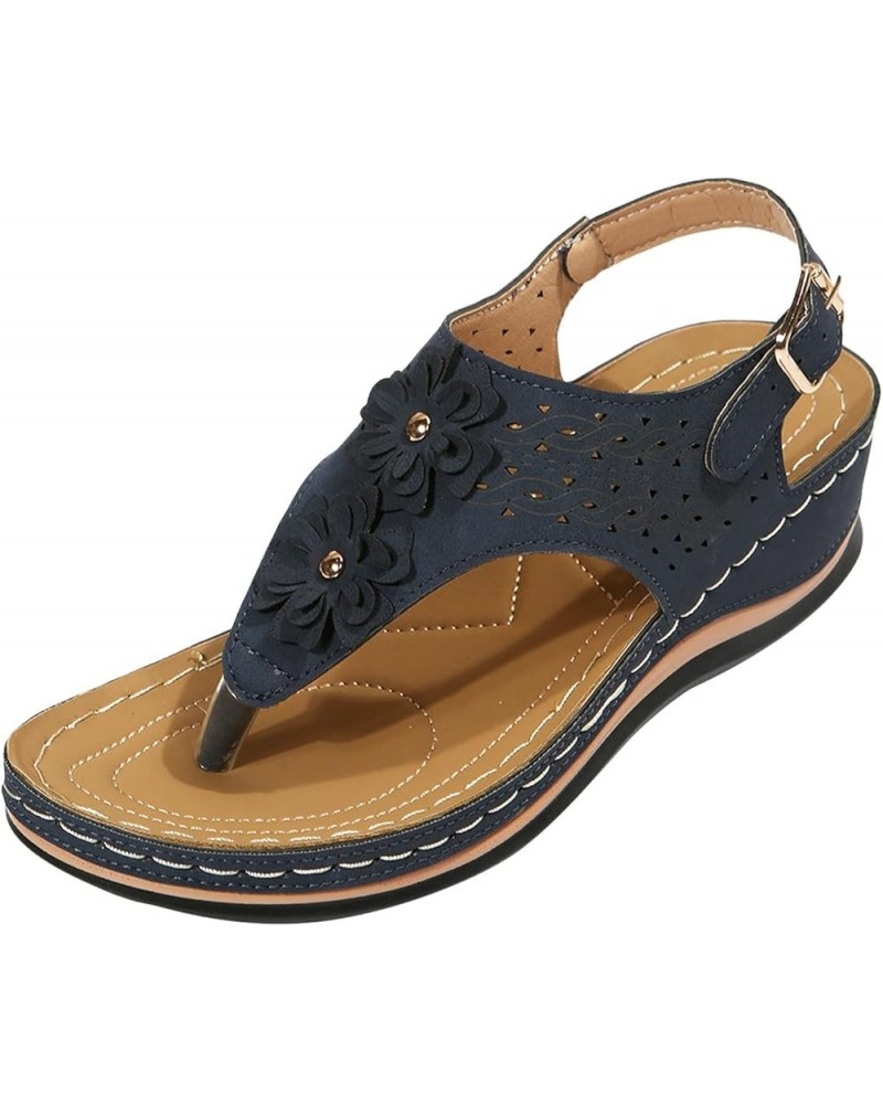 Comfortable Sandals for Women, Orthopedic Sandals for Women Casual Summer Flip Flops Sandals with Buckle Strap Navy $13.80 Sa...