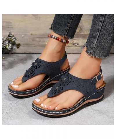 Comfortable Sandals for Women, Orthopedic Sandals for Women Casual Summer Flip Flops Sandals with Buckle Strap Navy $13.80 Sa...