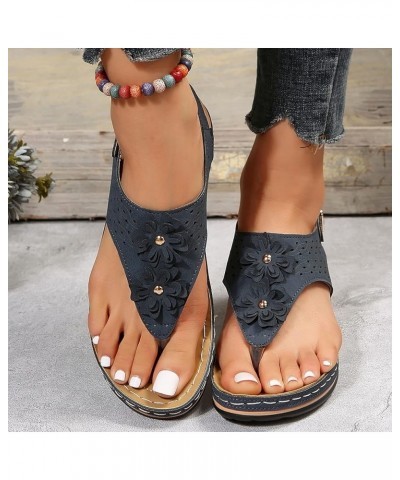 Comfortable Sandals for Women, Orthopedic Sandals for Women Casual Summer Flip Flops Sandals with Buckle Strap Navy $13.80 Sa...