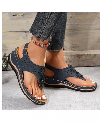 Comfortable Sandals for Women, Orthopedic Sandals for Women Casual Summer Flip Flops Sandals with Buckle Strap Navy $13.80 Sa...