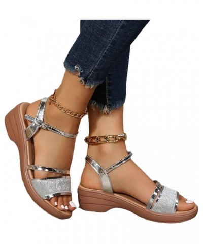 Elegant Wedge Heel Sandals Women Summer Shiny Sandals Rubber Platform Sandals with Buckle PU Leather Flip Flops Women Leisure...