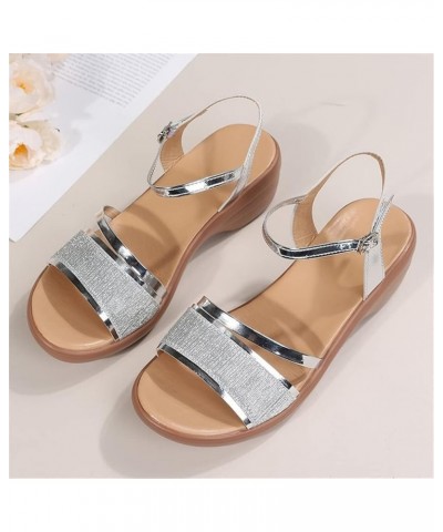 Elegant Wedge Heel Sandals Women Summer Shiny Sandals Rubber Platform Sandals with Buckle PU Leather Flip Flops Women Leisure...