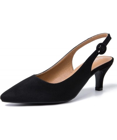 Women's Slingback Low Kitten Heels Closed Toe Pumps Work Dressy Shoes Suede Black $24.29 Pumps