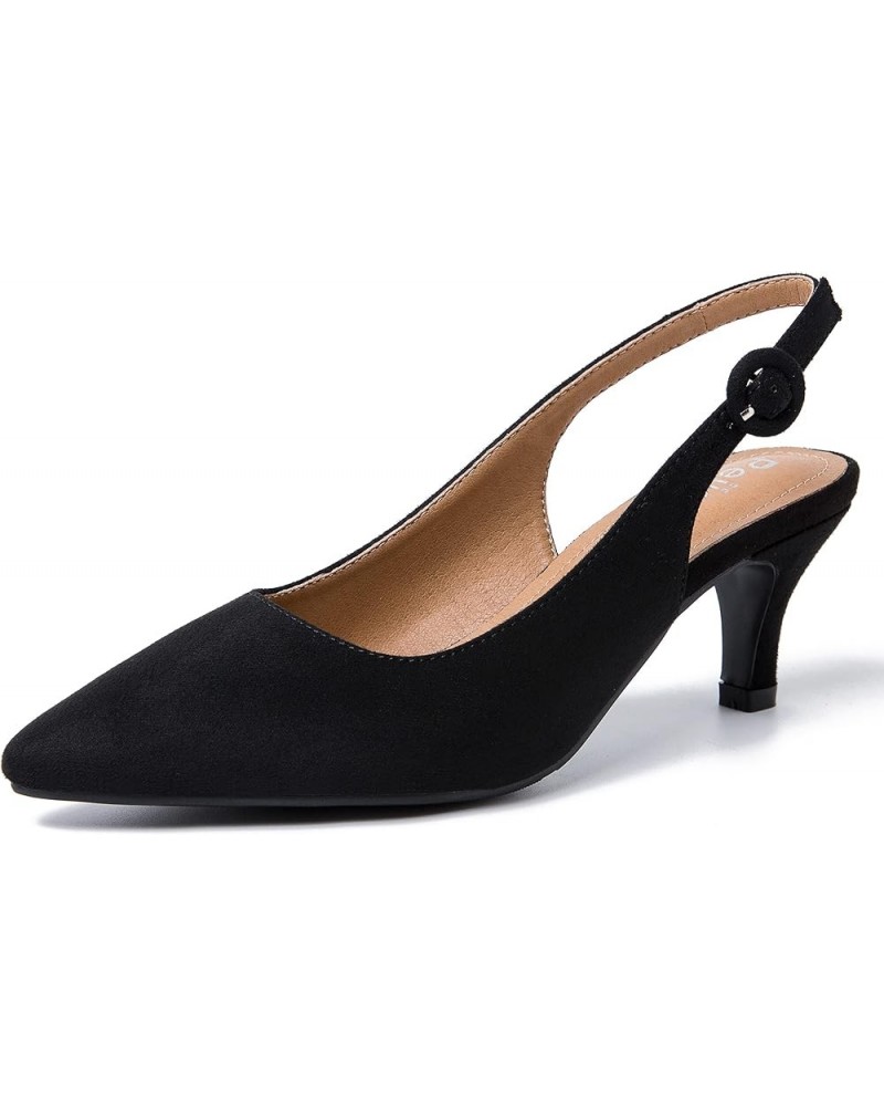 Women's Slingback Low Kitten Heels Closed Toe Pumps Work Dressy Shoes Suede Black $24.29 Pumps