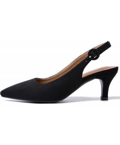 Women's Slingback Low Kitten Heels Closed Toe Pumps Work Dressy Shoes Suede Black $24.29 Pumps