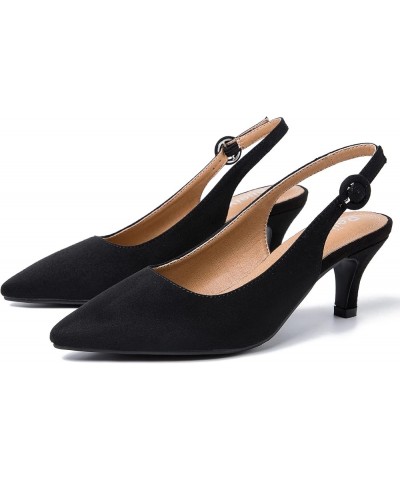 Women's Slingback Low Kitten Heels Closed Toe Pumps Work Dressy Shoes Suede Black $24.29 Pumps