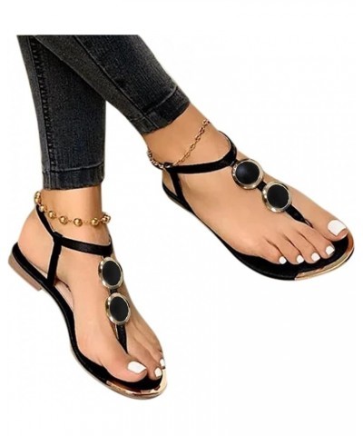 Sandals for Women Casual Summer Solid Women's Thong Sandals Slip on Flat Comfy Buckle Strap Dressy Sandals Open Toe Beach San...