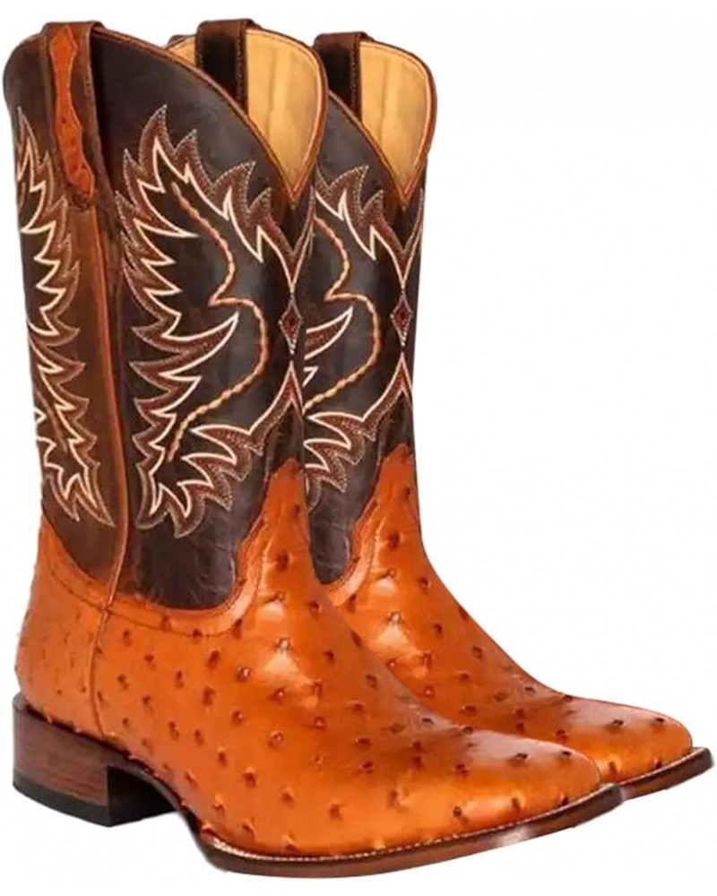 Embroidered Boots for Women Pointed Mid Calf Booties Platfrom Chunky Heel Boots Western Cowgirl Boots Brown $23.38 Boots