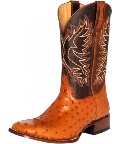 Embroidered Boots for Women Pointed Mid Calf Booties Platfrom Chunky Heel Boots Western Cowgirl Boots Brown $23.38 Boots