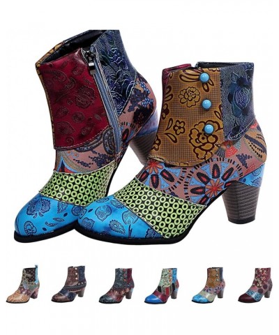 Women's Casual Fashion Lace Up Low Wedge Heel Booties Shoe Brown Cowboy Boots for Women Multicolor $23.05 Outdoor Shoes