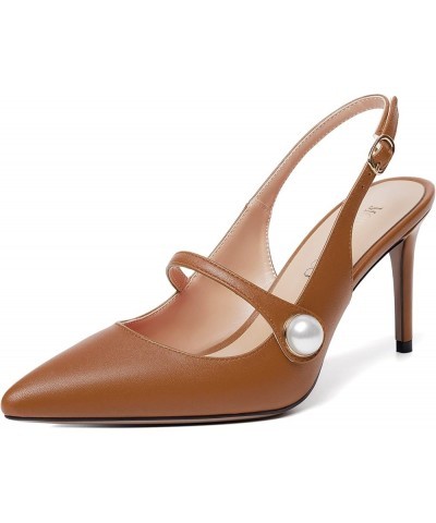 Womens Matte Party Sexy Fashion Slingback Pointed Toe Sandals Stiletto High Heel Pumps Dress Shoes 3.5 Inch Brown $47.18 Pumps