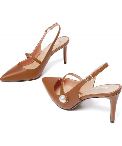 Womens Matte Party Sexy Fashion Slingback Pointed Toe Sandals Stiletto High Heel Pumps Dress Shoes 3.5 Inch Brown $47.18 Pumps