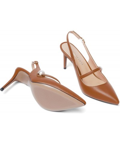 Womens Matte Party Sexy Fashion Slingback Pointed Toe Sandals Stiletto High Heel Pumps Dress Shoes 3.5 Inch Brown $47.18 Pumps