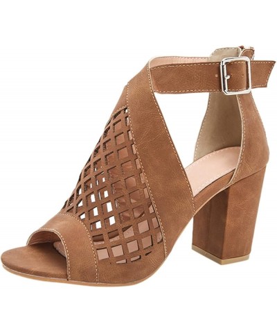 Women's Open Toe Ankle Strap Low Block Chunky Heels Sandals Party Dress Pumps Shoes Heels for Women Chunky Heel Brown $33.98 ...