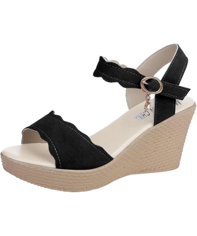 summer platform sandal,Sandals for Women Fashion Wedges Casual Buckle Roman Shoes Platform Sandals Z 15-black $15.12 Sandals