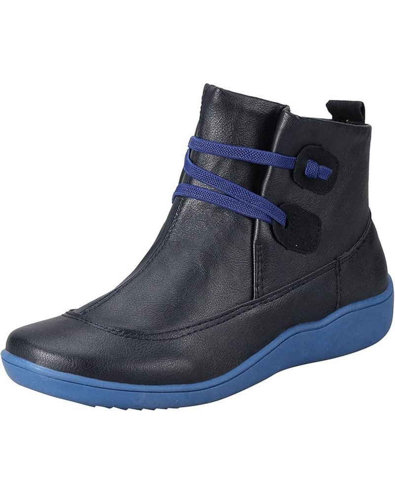 Fashion Women's Shoes Breathable Chunky High Heels Retro Zipper Short Boots Z-09 Blue $9.51 Outdoor Shoes