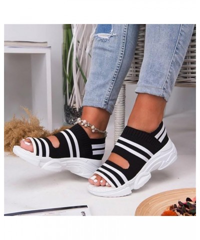 Platform Knitting Sandals for Women Summer Mesh Wedges Sport Sandals Ladies Stretch Fish Mouth Sandals with Elastic Ankle Str...