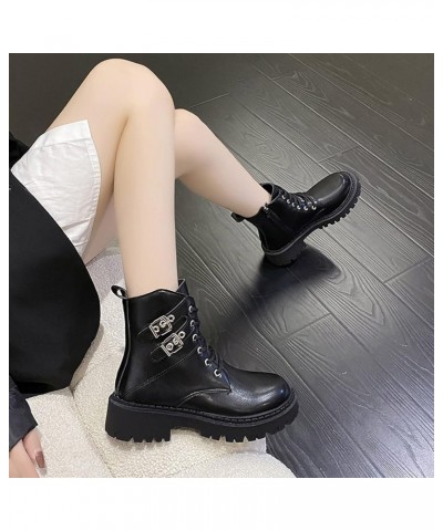 Womens Ladies Ankle Boots Squared Heel Vintage British Style Round Toe Zip Up Boots Shoes A23-black $18.82 Boots