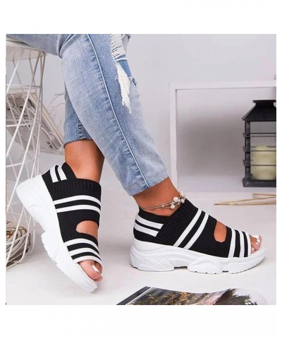 Platform Knitting Sandals for Women Summer Mesh Wedges Sport Sandals Ladies Stretch Fish Mouth Sandals with Elastic Ankle Str...