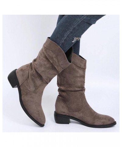 Women's Mid Calf Winter Boots Fashion Low Heel Calf Boots Slouch Weather Boots Classic Round Toe Ankle Booties 7.5 Grey $19.9...