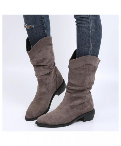 Women's Mid Calf Winter Boots Fashion Low Heel Calf Boots Slouch Weather Boots Classic Round Toe Ankle Booties 7.5 Grey $19.9...