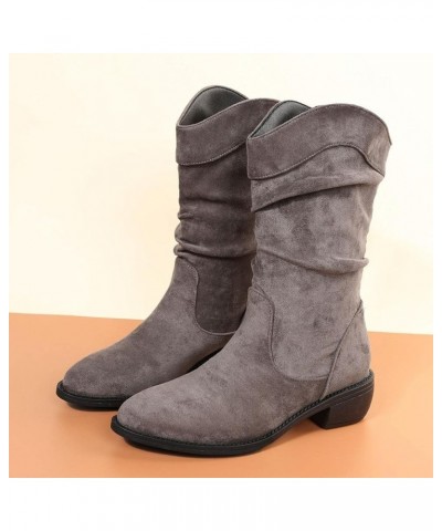 Women's Mid Calf Winter Boots Fashion Low Heel Calf Boots Slouch Weather Boots Classic Round Toe Ankle Booties 7.5 Grey $19.9...